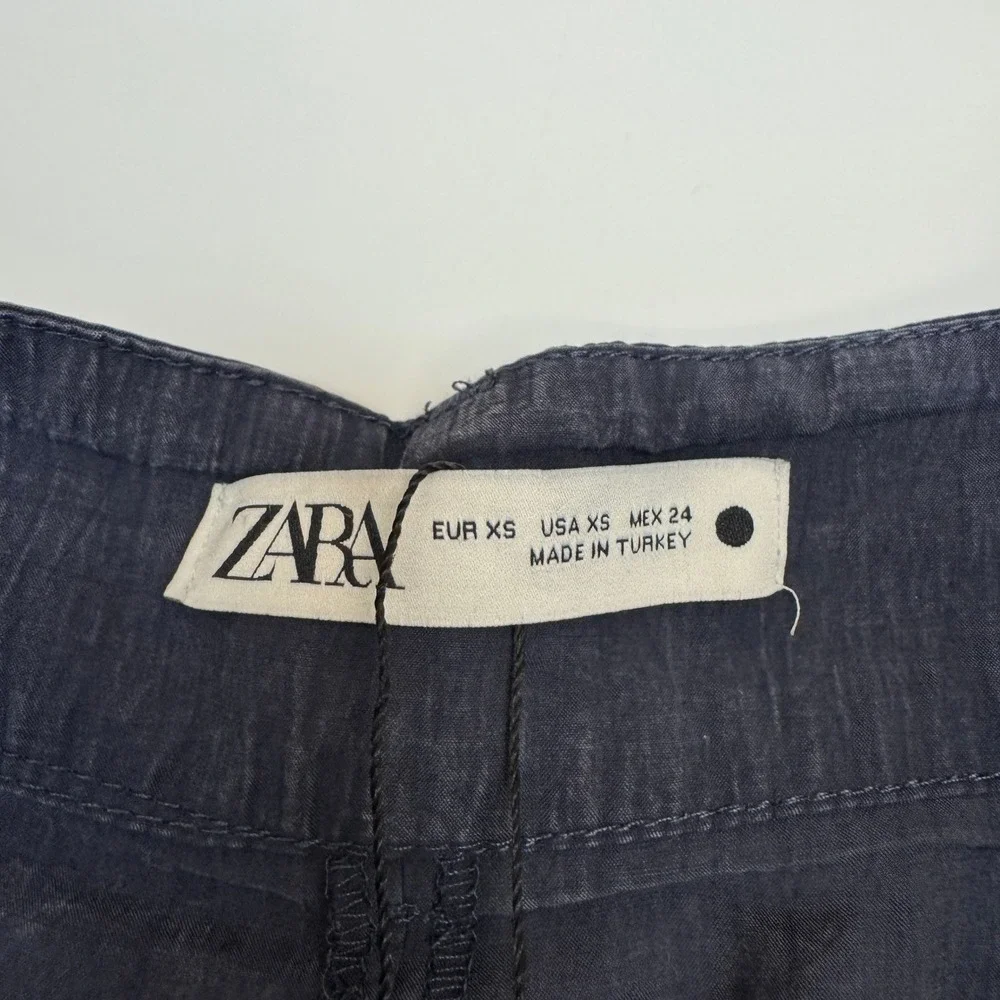 Zara Pants Womens XS Blue Wide Leg Culottes Flowy Minimalist